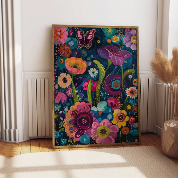 Abstract Vibrant Floral Maximal Wall Art Colorful Eclectic Modern Decor Poster UNFRAMED POSTER