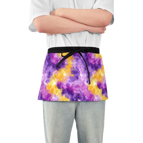 Abstract Vibrant Splashes Server Apron with 3 Pockets Waterproof Waitress Waist Short Apron for Man Woman 12 Inches