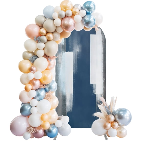 Abstract Vignette Arch Backdrop Cover 4 FT Modern Minimalist Denim Blue White Textured Stretchy Elastic Arch Stand Covers Spandex Arched Background Birthday Wedding Party Decoration (No Stand)