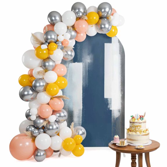 Abstract Vignette Arch Backdrop Cover 4FT Modern Minimalist Denim Blue White Textured Spandex Fitted Arch Covers Stretchy Backdrop Decoration for Wedding Birthday Graduation Party