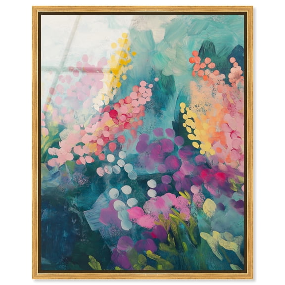 Abstract Vinescape Framed High-Gloss Acrylic Glass Wall Art Vibrant Floral by Art Remedy, Gold Frame, 16 x 20