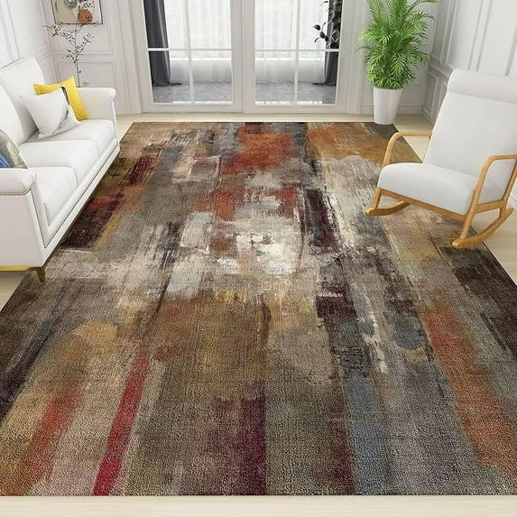 Abstract Vintage Distressed Area Rug, Abstract Dark Brown Old Soft Washable Carpet, Upholstery Rug With Non-Slip Backing For Kids Boys Girls Bedroom Living Room Dining Room Study 3 x 5ft