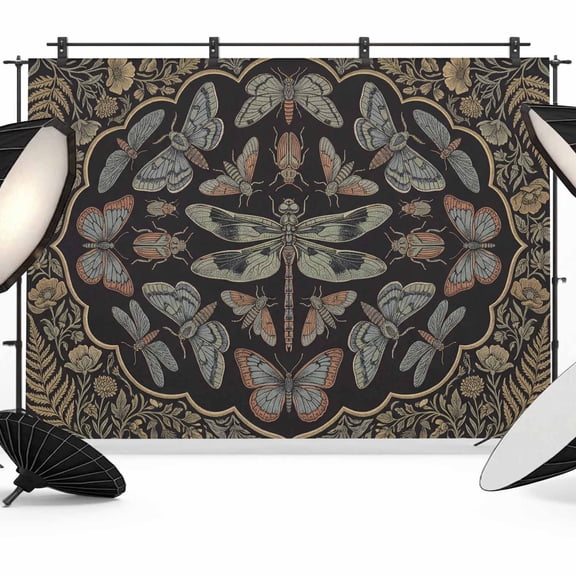 Abstract Vintage Floral Dragonfly Photography Backdrop 10x8FT, Butterflies Animals Black Photo Backdrops, Background for Photography Studio Photo Studio Background, Back Drop for Photoshoot
