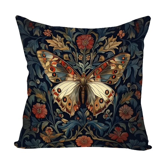 Abstract Vintage Floral Velvet Butterfly Design Throw Pillow Covers Home Decor, Retro Art Deco Pillowcase Cushion Cover for Bed Sofa Living Room, Square 18x18inch (Blue-Butterfly)