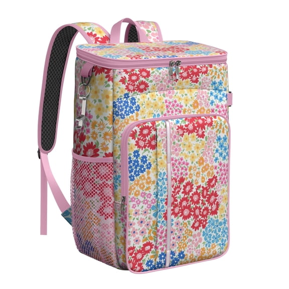 Abstract Vintage Insulated Backpack Cooler - 20L Soft Cooler Bag, Floral Design for Camping