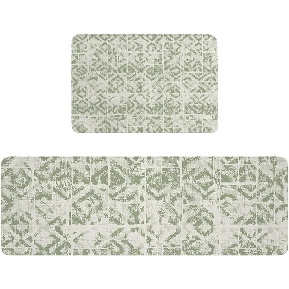 Abstract Vintage Kitchen Mats and Rugs Set of 2, Modern Minimalist Sage Green Art Washable Absorbent Kitchen Runner Rug Carpet Anti-Fatigue Comfort Mat for Kitchen Bathroom Laundry 18x30+18x47