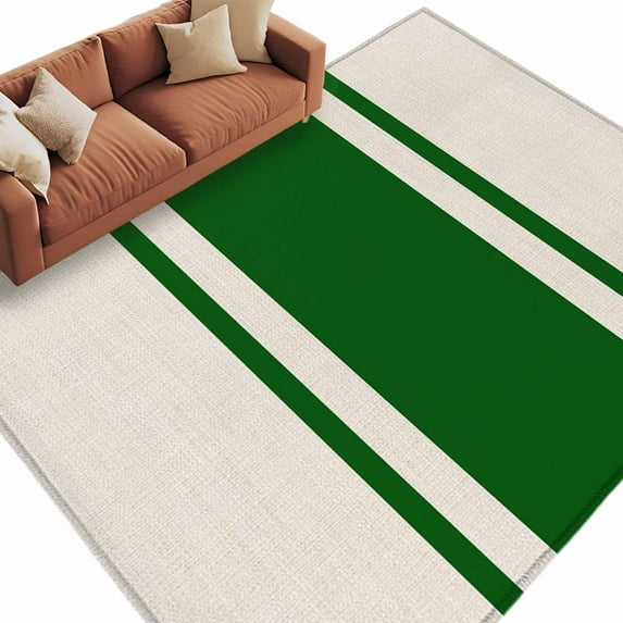 Abstract Vintage Lines Area Rug 5x8ft Green Beige Linen Texture Non-Slip Washable Square Rugs Soft Felt Indoor Floor Mat for Bedroom Kitchen Living Room Bathroom