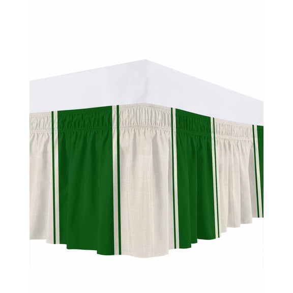 Abstract Vintage Lines Bed Skirt Green Beige Linen Texture Bed Skirts Queen Size 16 Inch Drop, Wrap Around Dust Ruffle Bedskirt with Adjustable Elastic Belt for Queen Size Beds