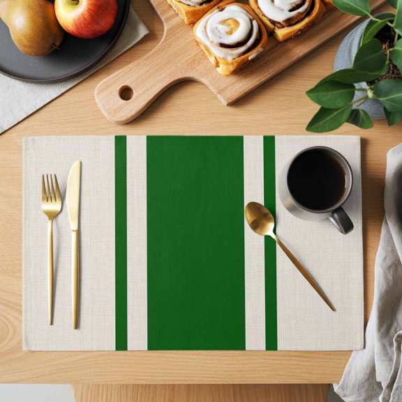 Abstract Vintage Lines Placemats Set of 1, Green Beige Linen Texture Heat Insulated Linen Place Mats, Washable Stain-Proof Table Mats for Dining Tables Holiday Decor 13x19 Inches