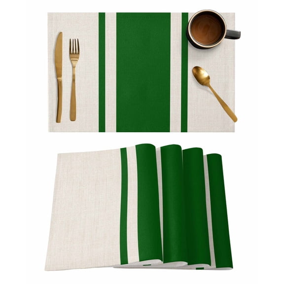 Abstract Vintage Lines Placemats Set of 2 Green Beige Linen Texture Heat Insulation Washable Place Mats, Rustic Non-Slip Table Mats for Dining Table Party Kitchen Decor,13x19 Inch