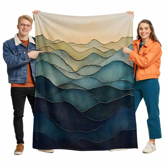Abstract Vintage Mountain Flannel Blanket for Bed,Travel and Camping, Green Navy Texture Nature Super Soft Cozy Blanket for All Seasons 60"x80"