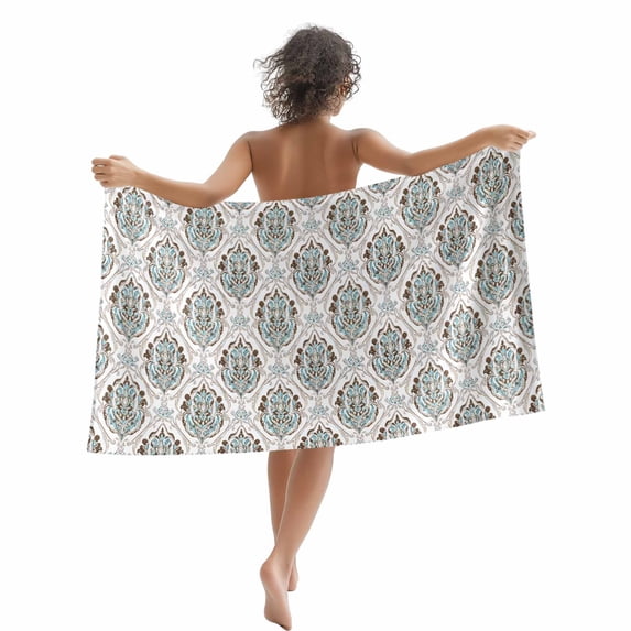 Abstract Vintage Paisley Beach Towels Blanket Soft&Absorbent Quick Dry Microfiber Boho Floral Texture Pool Towels for Swimming ,Yoga, Sports, Gym, Camping,Large 30X60in, Turquoise Beige