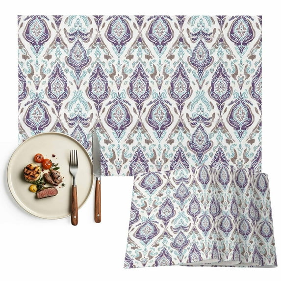 Abstract Vintage Paisley Placemats Set of 4, Boho Floral Texture Table Mats Washable Heat-Resistant Non-Slip Place Mats for Kitchen Dinner Table Indoor Outdoor Decor,13x19 Inch Blue Purple