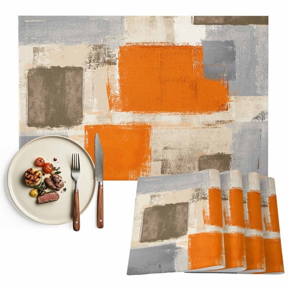 Abstract Vintage Placemats Set of 8, Art Oil Painting Texture Table Mats Washable Heat-Resistant Non-Slip Place Mats for Kitchen Dinner Table Indoor Outdoor Decor,13x19 Inch Orange
