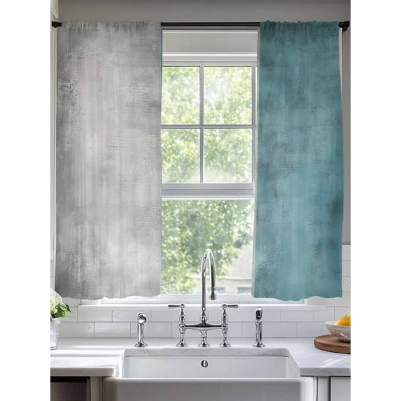 Abstract Vintage Sheer Curtains 72 Inches Long 2 Panels Gradient Teal Grey Color Patchwork Light Filtering Semi Sheer Window Curtains Drapes for Bedroom Living Room 52"x72"