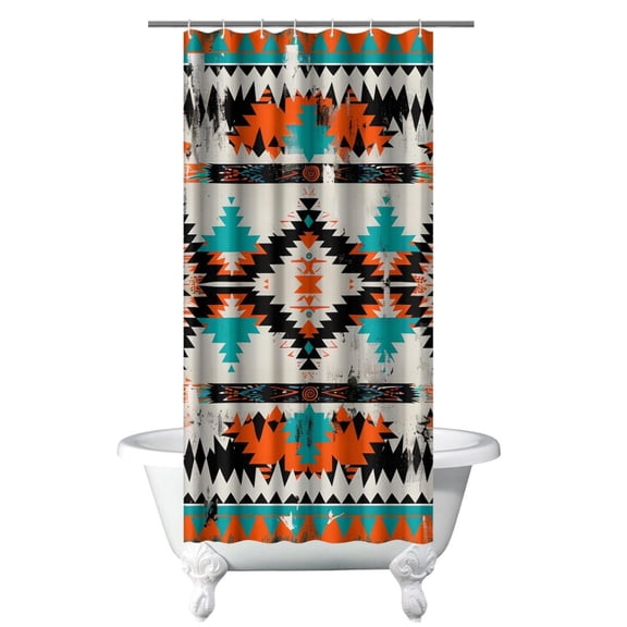 Abstract Vintage Shower Curtain, Floral Hippie Retro Style Bathroom Decor 36x72 Inch