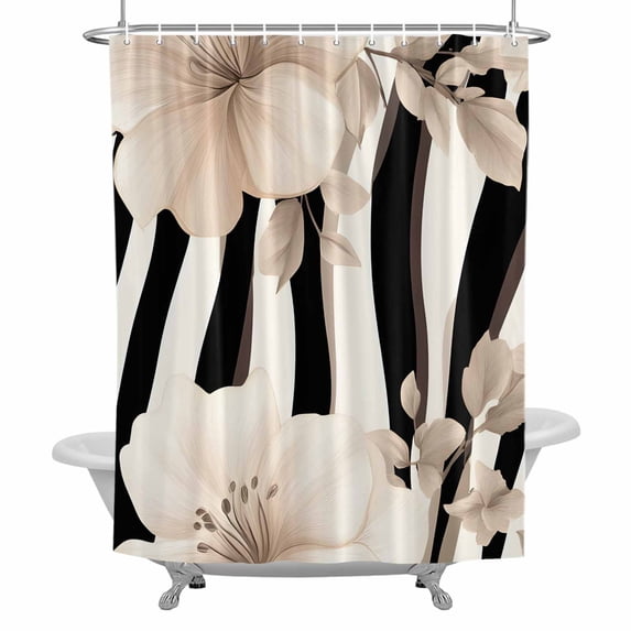 Abstract Vintage Shower Curtain Set with Hooks, Zebra Texture Pattern Flowers Waterproof Fabric Bathroom Curtains Decor Home Accessories,66 X 72 Inch Long