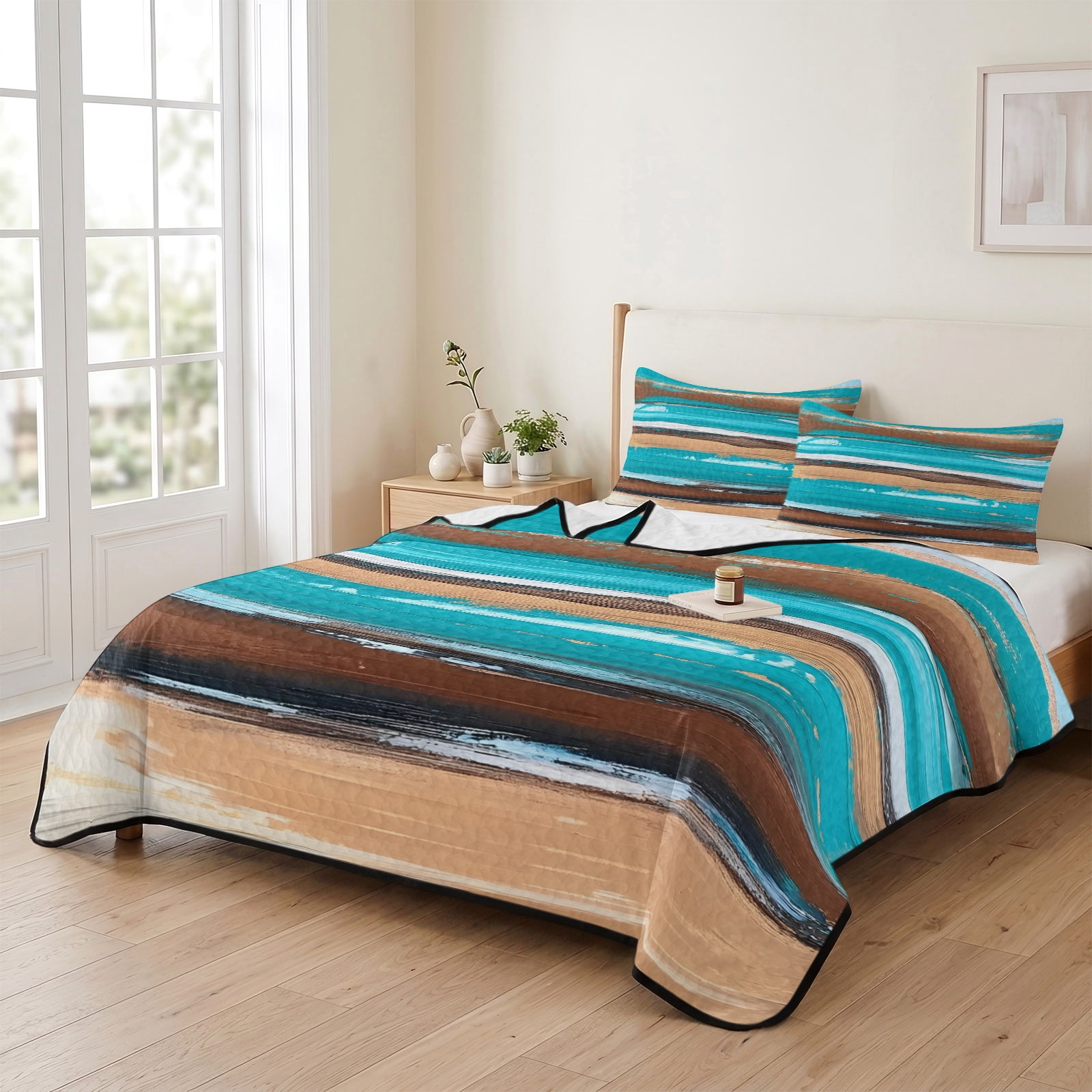 Abstract Vintage Wood Texture 3 Pieces Quilt Set,1 Quilt with 2 Shams ...