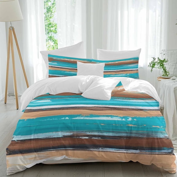 Abstract Vintage Wood Texture Queen Size Bed Set,Brown Turquoise Graffiti Bedding for All Seasons,4 Pcs Bed Set,1 Quiltcover(90"x92"),1 Sheet(94"x116"),2 Pillowcases(30"x20")