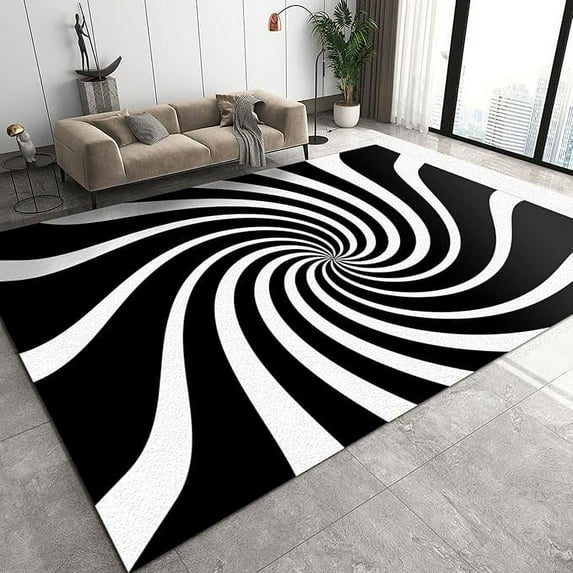 Abstract Visual Trap Area Rug For Bedroom, Modern Black And White Swirl Pattern Area Rugs, With Non Slip Backing Durable Washable Soft Carpet For Living Room Entryway Hallway Dining 5 x 7ft