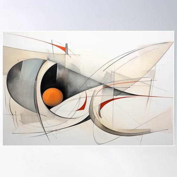 Abstract Visual With Geometric Lines And Curves In Grey And Orange Color Poster Wall Art, Modern Wall Decor For Living Room Bedroom, 16x24 UNFRAMED