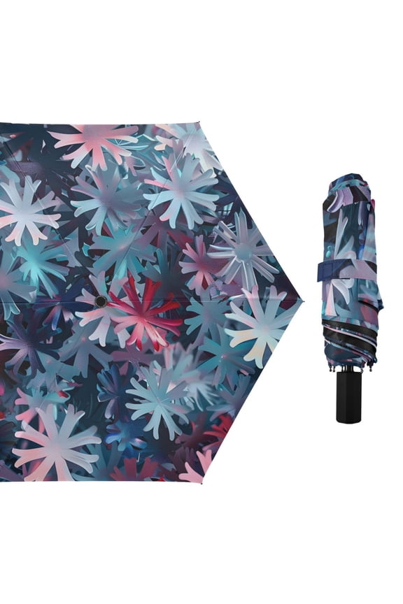 Abstract Vivid Snowflakes Compact Sun Umbrella Windproof Travel Umbrellas for Rain Strong Portable UV Protection