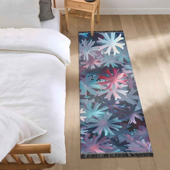 Abstract Vivid Snowflakes Runner Area Rug 2x6 Soft Non-Slip Washable Bedside Carpet for Hallway Bedroom Living Room Home Decor