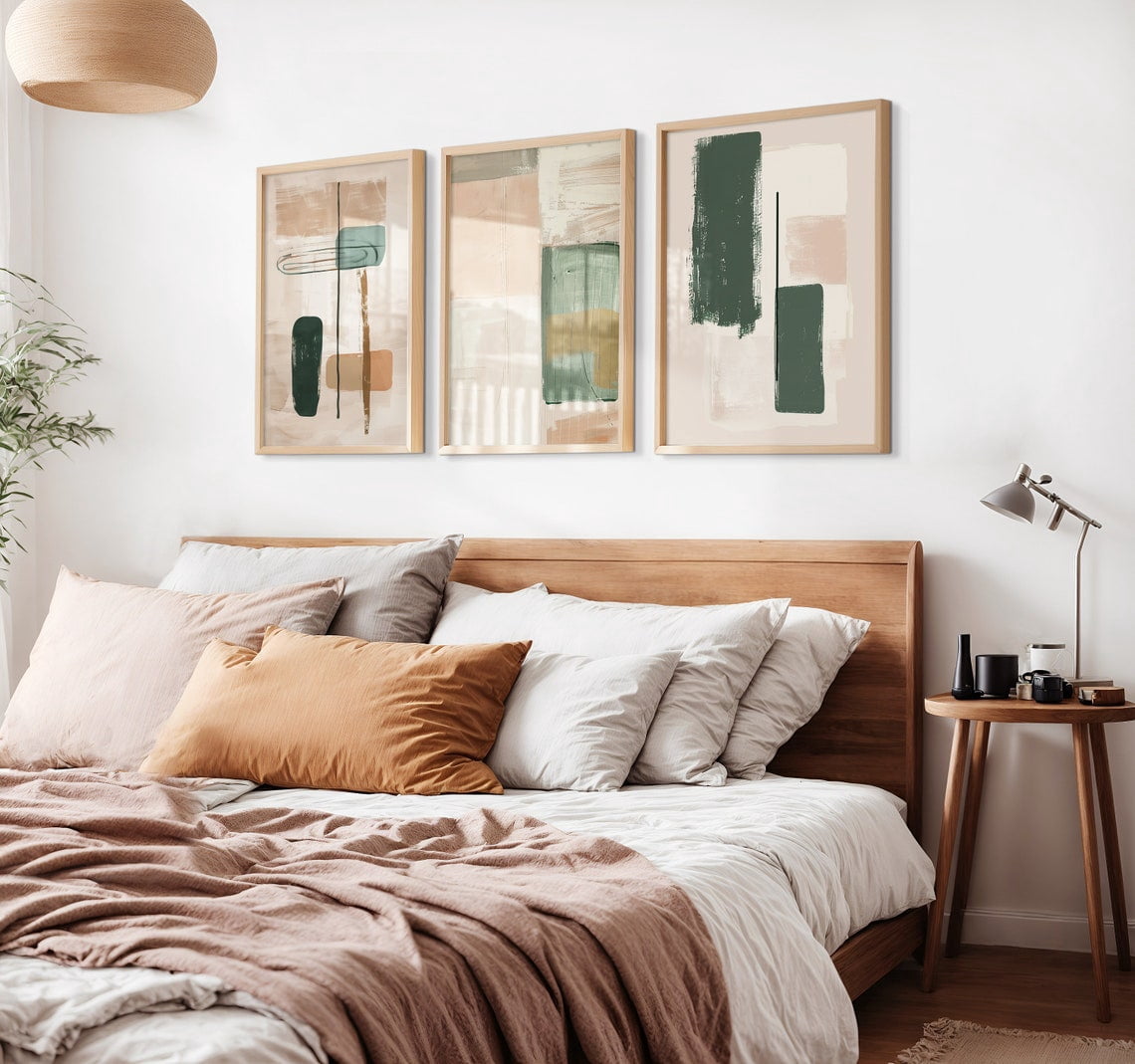 Abstract Wall Art Beige and Green Prints Minimalist Modern Home Gallery ...