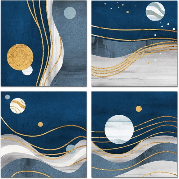 Abstract Wall Art Boho Room Decor Navy Blue Pictures Prints Blue Painting Bohemian Artwork For Bedroom (Blue)