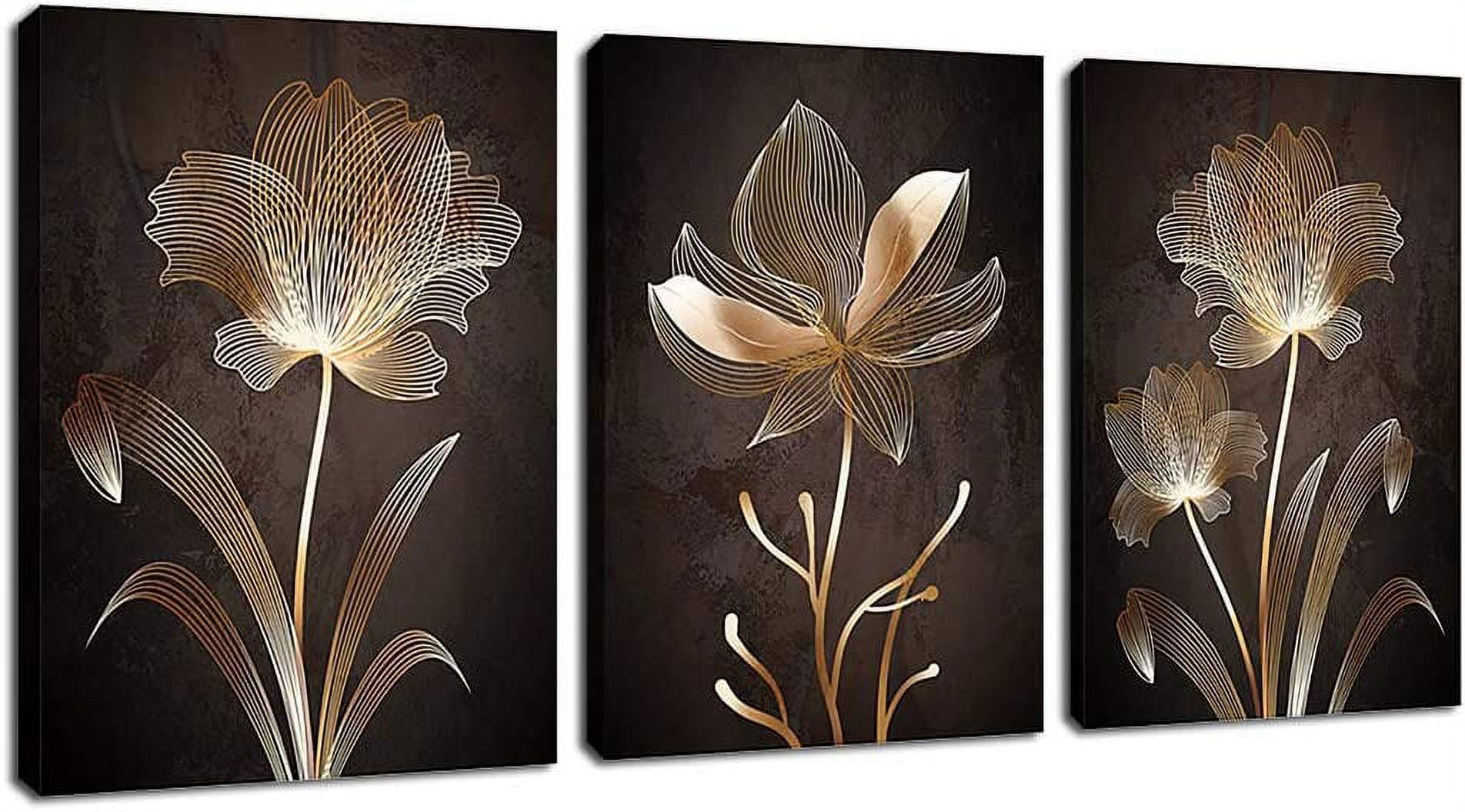 Abstract Wall Art Brown Flowers Canvas Pictures Contemporary Minimalism ...