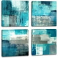 thumbnail image 1 of Abstract Wall Art Canvas Turquoise and Grey Abstract Art Painting Canvas Artwork Contemporary Wall Art for Bathroom Bedroom Living Room Kitchen Wall Decor 12" x 12" x 4 Pieces Canvas Prints, 1 of 6