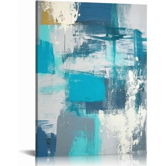Abstract Wall Art Canvas Turquoise and Grey Abstract Art Painting Canvas Artwork Contemporary Wall Art for Bathroom Bedroom Living Room Kitchen Wall Decor Canvas Prints