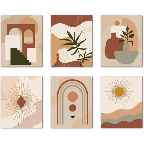Abstract Wall Art Colorful Boho Art Poster Prints Botanical Plant Sunrise Sunset Modern for Men Women Room Home Office Decor Set of 6 Unframed 8x10inch