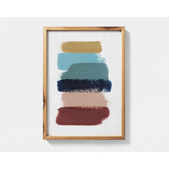 Abstract Wall Art With Fall Color Brush Strokes, Abstract Art, Teal, Mustard, Navy Blue, Maroon And Blush Pink Wall Art Home Decor #3929, Unframed Canvas Size 8x12
