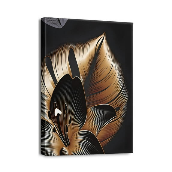 Abstract Wall Art Featuring Brown Flowers Beautiful 12X16 inch Minimalist Canvas Print for Modern Bedroom, Bathroom, Living Room Decor