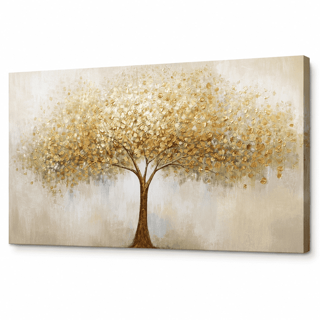 Abstract Clock Automotive Abstract Wall Art Gold Tree of Life Artwork Canvas Painting Textured ...