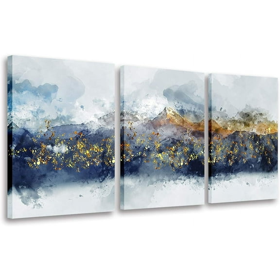 Abstract Wall Art for Living Room,Blue Mountain Canvas Wall Art,Abstract Watercolor Wall Pictures,Framed Artwork for Bedroom Bathroom Wall Decor,Ready to Hang 12x16