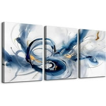 Abstract Wall Art For Living Room Canvas Wall Decor For Bedroom Office Decorations Minimalist Art Wall Pictures Blue Abstract Ink Wall Paintings Posters Modern Home Decor Artwork 3 Pieces
