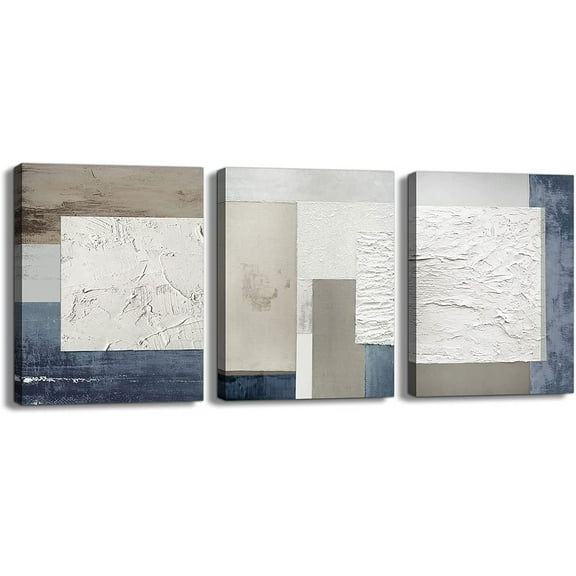 Abstract Wall Art For Living Room Decor 3 Piece Blue and Brown Modern 3D Oil Paintings Prints for Bedroom Bathroom Kithcen Office Home Decor Ready to Hang (12"x16"x3pcs)…