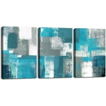 Abstract Wall Art for Living Room Wall Decor 3 Piece Blue Teal Modern Paintings Canvas Prints Framed Living Room Ready To Hang for Bathroom Bedroom Kitchen Office Boho Grey White Teal Artwork 12x16