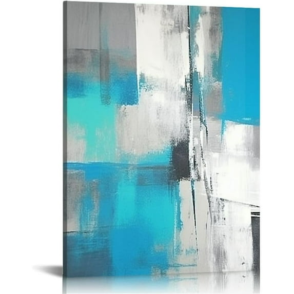 Abstract Wall Art for Living Room Wall Decor Blue Teal Modern Paintings Canvas Prints Framed Living Room Ready To Hang for Bathroom Bedroom Kitchen Office Boho Grey White Teal Artwork