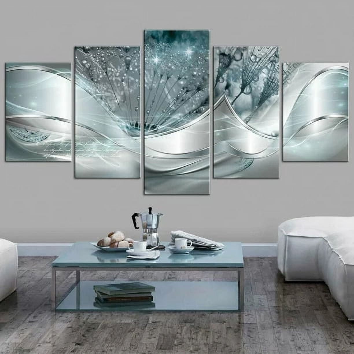 Wrvxzio Abstract Water Droplets Flower Wall Decor 12.97" x 2.36" Paintings Canvas Art Prints (Set of 5)