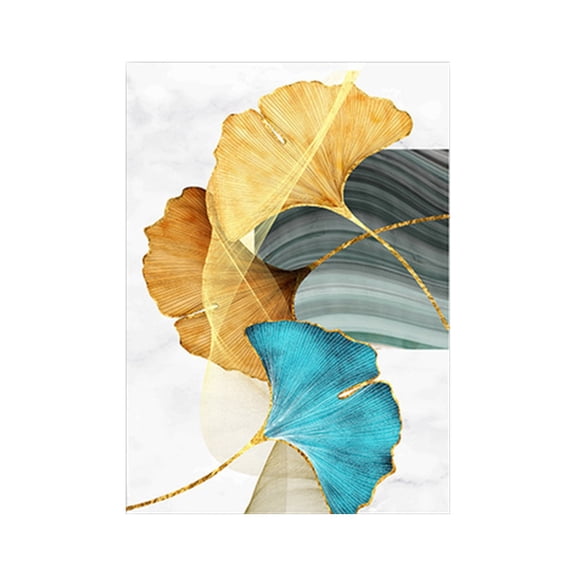 Abstract Wall Art Painting Blue Green Yellow Gold Leaf Canvas Print Wall Artwork Pictures Ready To Hang for Living Room Bedroom Office Home Decoration,Hanging Decor,1PC,Room Decor,Home Decor