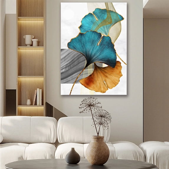 Abstract Wall Art Painting Blue Green Yellow Gold Leaf Canvas Print Wall Artwork Pictures Ready To Hang For Living Room Bedroom Office Home Decoration,Wall Hanging
