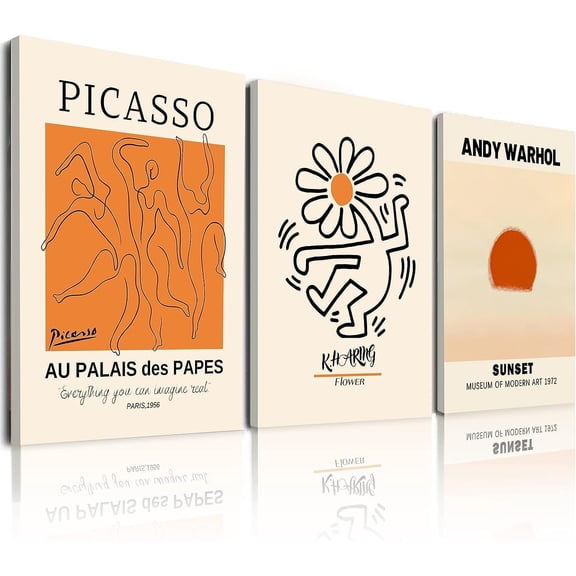 Abstract Wall Art Prints Set of 3, Framed Canvas Wall Art Geometric Line Sunset Artwork Paintings, Minimalist Wall Art for Living Room, Modern Wall Art Decor for Bathroom, Bedroom, Hotel, Office