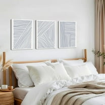 Abstract Wall Art Set of 3 - Modern Navy Blue Wall Decor Neutral Boho Lines Canvas Artwork Posters Prints d 12×16 Inch for Living Room Bedroom Office Home Decoration