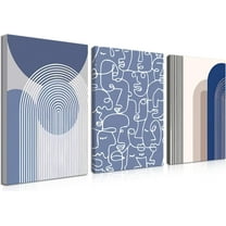 Abstract Wall Art Set of 3 - Modern Navy Blue Wall Decor Neutral Boho Lines Canvas Artwork Posters Prints d 12×16 Inch for Living Room Bedroom Office Home Decoration