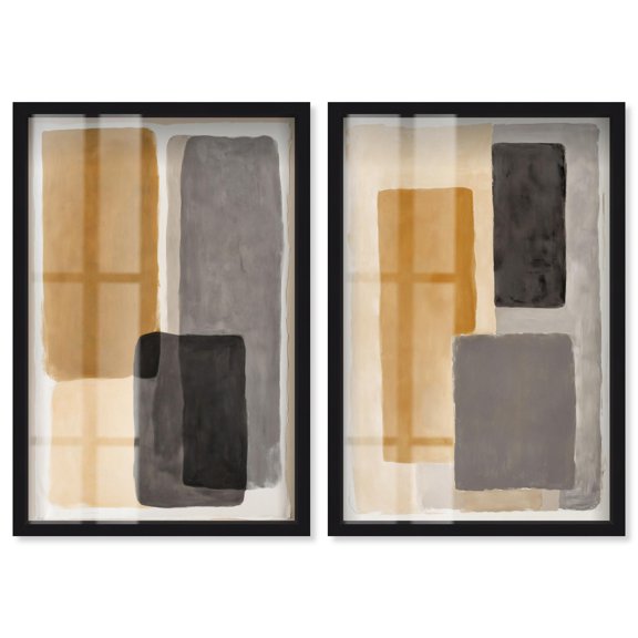 Abstract Wall Art Set: Simple Shapes Shadowbox Print Abstract Wall Art Set by Art Remedy, Black Frame, 16 x 24