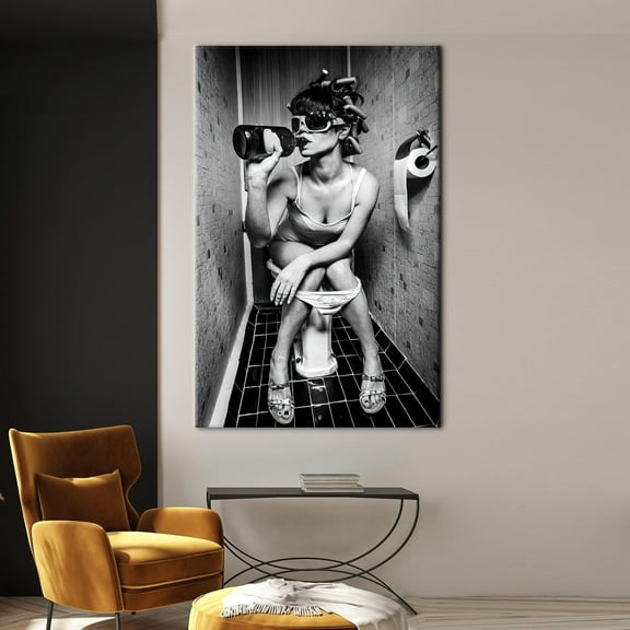 Abstract Wall Art, Sexy Girl Modern Art, Woman Printed, Bathroom Drink Printed Canvas, Vogue Wall Art, Fashion Girl Printed Canvas, Canvas Wall Decor - Rolled Canvas