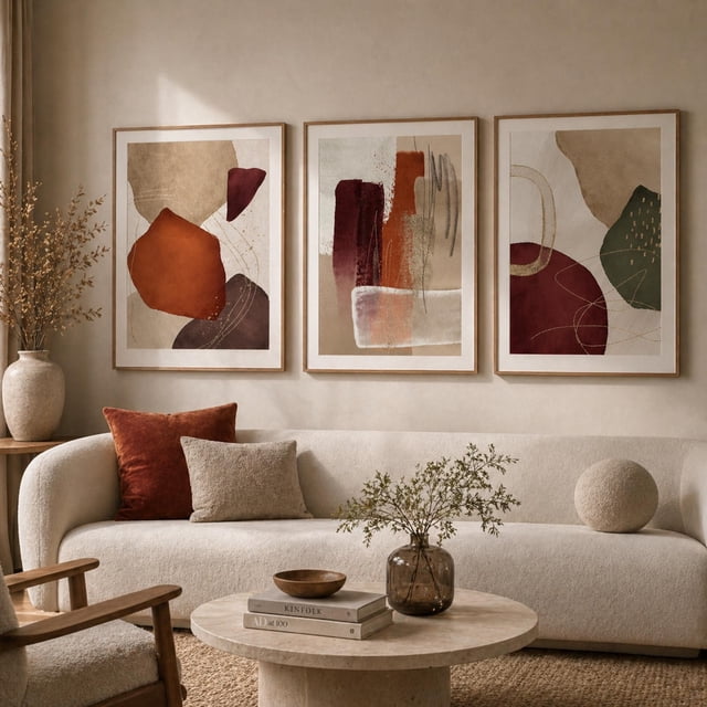 Abstract Clock Automotive Abstract Wall Art, Terracotta Burgundy Beige Prints, Modern Minimalist ...